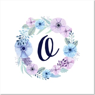 Floral Monogram O Icy Winter Blossoms Posters and Art